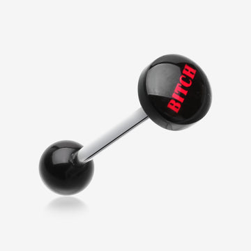 BITCH' Logo Acrylic Barbell Tongue Ring-Black